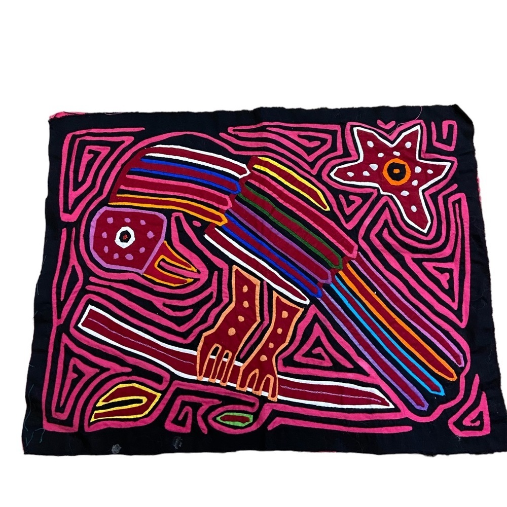Handmade Reverse Appliqué Exotic Bird Panamanian Mola Textile Art